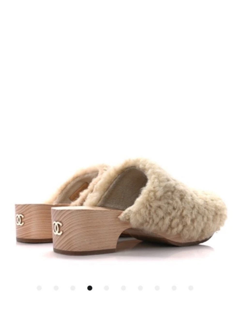 Authentic Chanel Cream Shearling Clog Mules